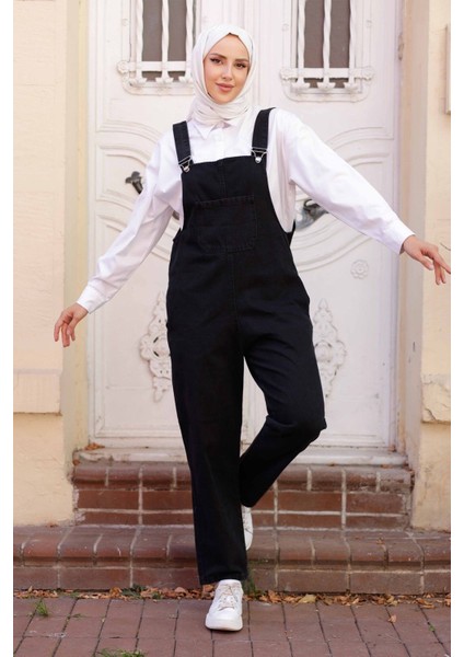 Kadın Askılı Denim Kot Tulum -PMK337