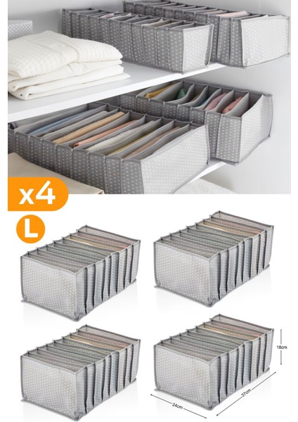 Tekno Trust 4 Adet - 8 Gözlü Gri Benekli Çekmece İçi Düzenleyici Organizer – Large