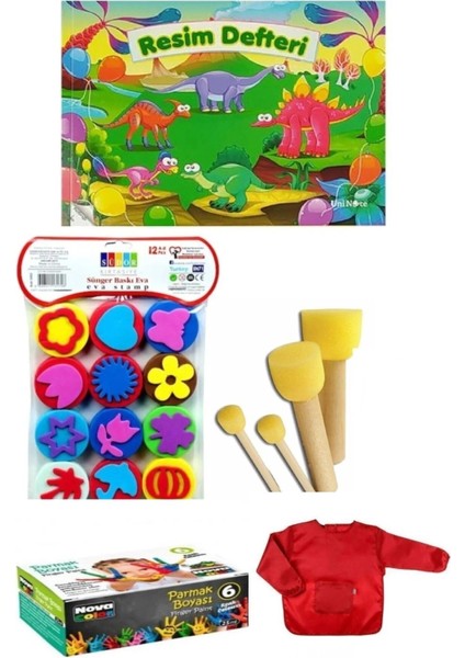 Parmak Boyama Seti 6 Renk 25 ml Sünger Baskı EVA Malzeme ve Resim Defteri Çocuklar için