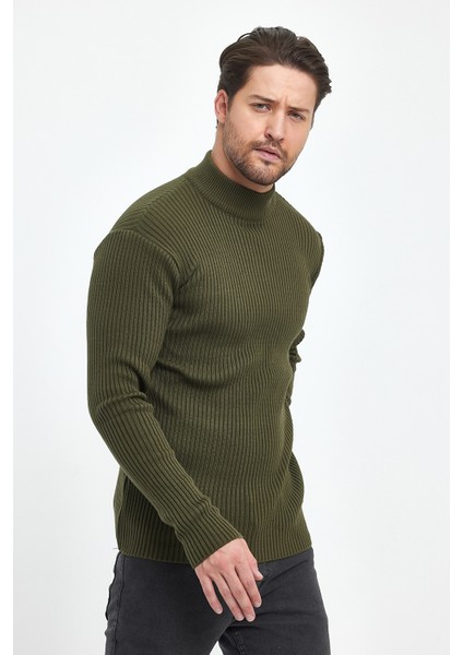 Erkek Haki Regular Fit Yarım Balıkçı Yaka Fitilli Triko Kazak RF0447 fiyatları