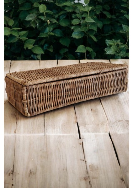 Doğal Rattan Kapaklı Saklama Kutusu El Yapımı Çok Amaçlı Kutu Takı ve Aksesuar Düzenleyici 25 cm Oceanpoint