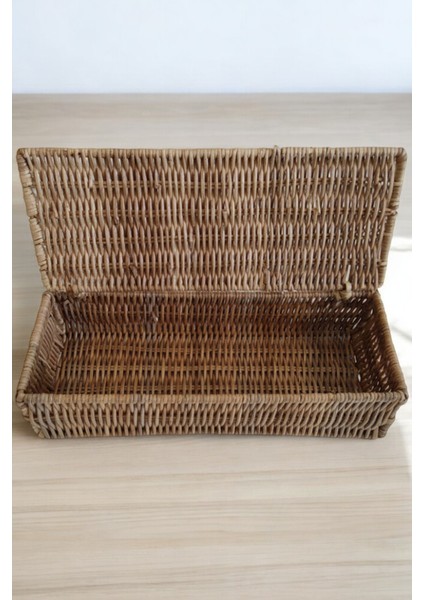 Doğal Rattan Kapaklı Saklama Kutusu El Yapımı Çok Amaçlı Kutu Takı ve Aksesuar Düzenleyici 25 cm Oceanpoint