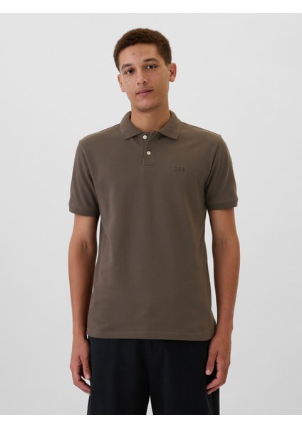 Erkek Kahverengi Gap Logo Piqué Polo Yaka T-Shirt