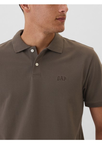 Erkek Kahverengi Gap Logo Piqué Polo Yaka T-Shirt