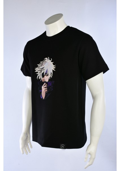Anime Unisex Kısa Kollu Siyah Loose Fit %100 Nakışlı Işlemli Gojo Satoru Tişört