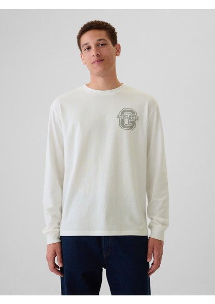 Erkek Kırık Beyaz Gap Logo Grafikli T-Shirt