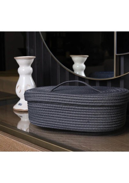 jüt Hasır Sepet Oval Kapaklı Organizer 30X20X13 modelleri