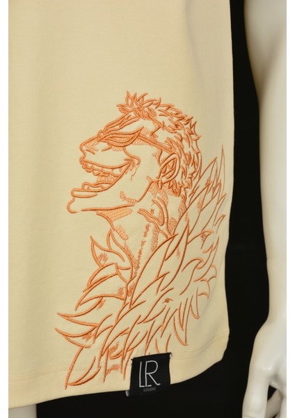 Unisex Basic Kısa Kollu Bej Tişört %100 Nakışlı One Piece Anime Relaxed Fit Pamuklu Tshirt