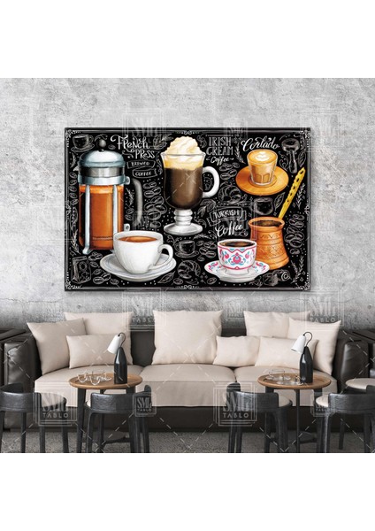 Kahve Çeşitleri Türk Kahvesi Espresso Büfe Cafe Restaurant Yatay Kanvas Tablo
