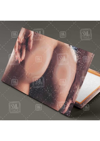 Kalçası Cama Yapışan Nü Kadın Islak Cam Nude Yatay Kanvas Tablo fiyatları