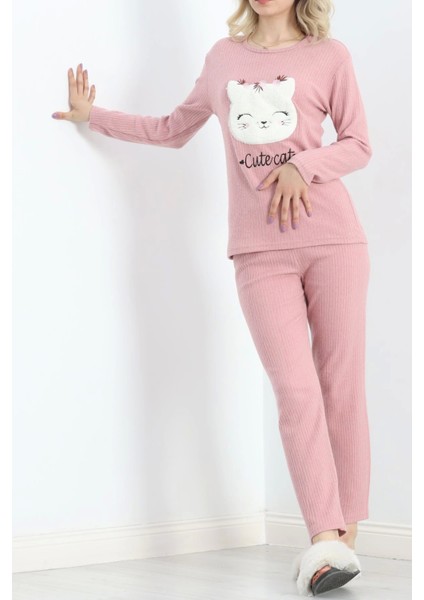 Nakışlı Fitilli Pijama Takımı Pembe - 19217.1048.