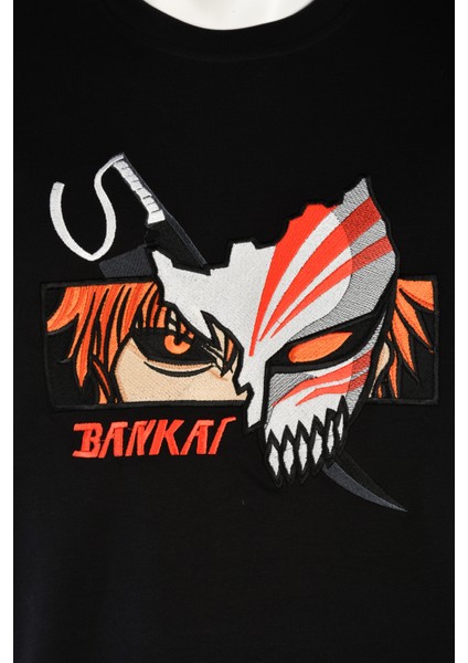 Siyah Regular Fit Unisex Pamuklu T-Shirt Rahat Kalıp Full Nakışlı Anime Kısa Kollu Tişört fiyatları