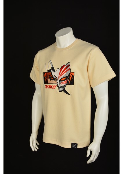 Kahverengi Regular Fit Unisex Pamuklu T-Shirt Rahat Kalıp Full Nakışlı Bej Kısa Kollu Tişört