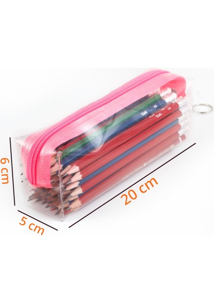 Pembe Fermuarlı Kaliteli Pvc Şeffaf Kalemlik Makyaj Çantası Kalem Kutusu fiyatları