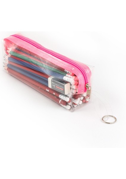 Pembe Fermuarlı Kaliteli Pvc Şeffaf Kalemlik Makyaj Çantası Kalem Kutusu modelleri