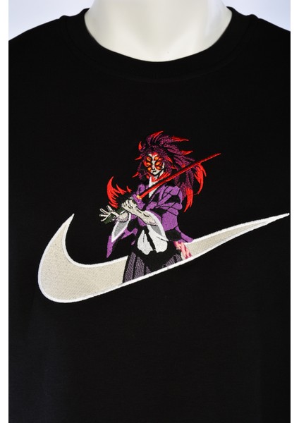 Unisex Siyah Bisiklet Yaka Loose Fit Akaza Anime Nakış Baskılı Pamuklu Tshirt fiyatları