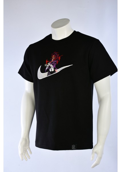 Unisex Siyah Bisiklet Yaka Loose Fit Akaza Anime Nakış Baskılı Pamuklu Tshirt modelleri