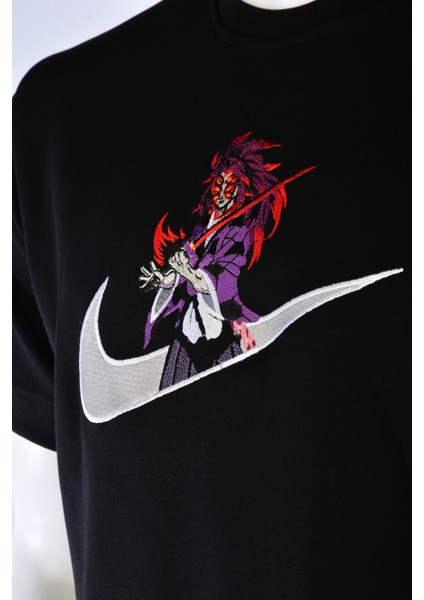 Unisex Siyah Bisiklet Yaka Loose Fit Akaza Anime Nakış Baskılı Pamuklu Tshirt indirimleri