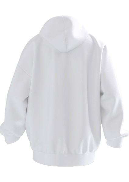 Unisex Premium Pamuk Beyaz White Black Baskılı 3 Iplik Kapüşonlu Sweatshirt