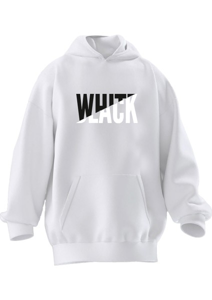 Unisex Premium Pamuk Beyaz White Black Baskılı 3 Iplik Kapüşonlu Sweatshirt fiyatları