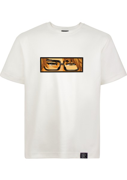 Beyaz Kısa Kollu T Shirt Pamuklu Yüksek Kalite Aizen Sosuker Nakışlı Anime Tişört