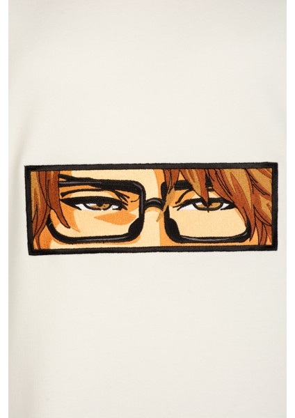 Beyaz Kısa Kollu T Shirt Pamuklu Yüksek Kalite Aizen Sosuker Nakışlı Anime Tişört