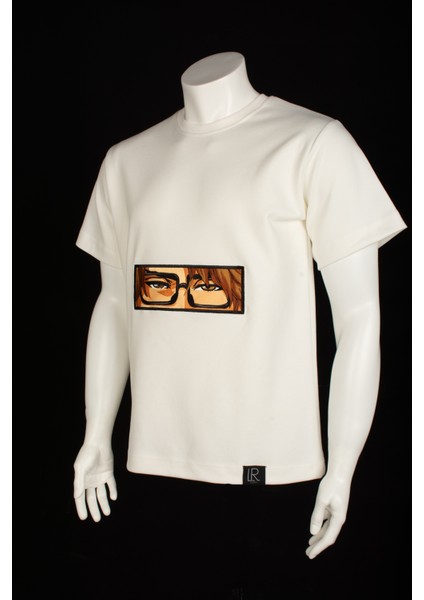Beyaz Kısa Kollu T Shirt Pamuklu Yüksek Kalite Aizen Sosuker Nakışlı Anime Tişört