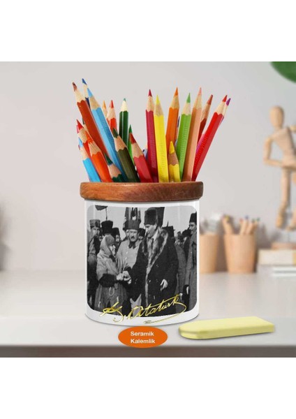 Ulu Önder Gazi Mustafa Kemal Atatürk Ahşap Seramik Kalemlik-s293 fiyatları