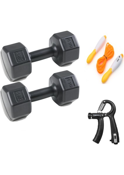 Ps Spor 2 Adet 4 kg Dambıl + Sayaçlı Ayarlanabilir El Yayı Sayaçlı Atlama Ipi
