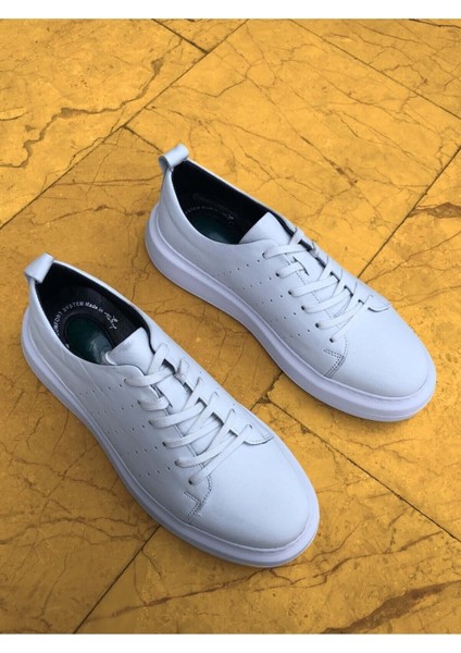 Deri Siyah Beyaz Yüksek Tabanlı Sneaker