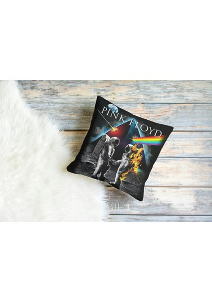 Metal Müzik Grubu Pink Floyd Desenli Kare Yastık Kılıfı
