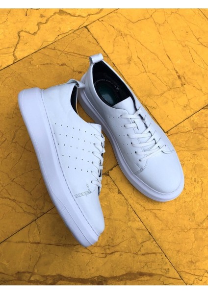 Deri Siyah Beyaz Yüksek Tabanlı Sneaker fırsatları