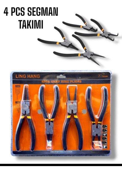 Pense Seti Yapış Halka Pense Açılı / Düz El Pense Araçları Kiti İç ve Dış 4 Adet Yeni 6 Inç 150 mm