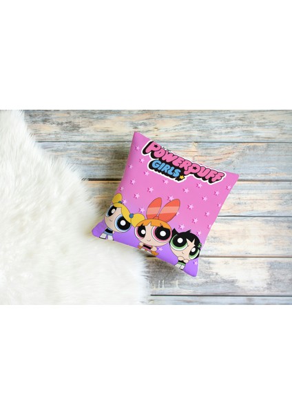 Powerpuff Girls Desenli Kare Yastık Kılıfı