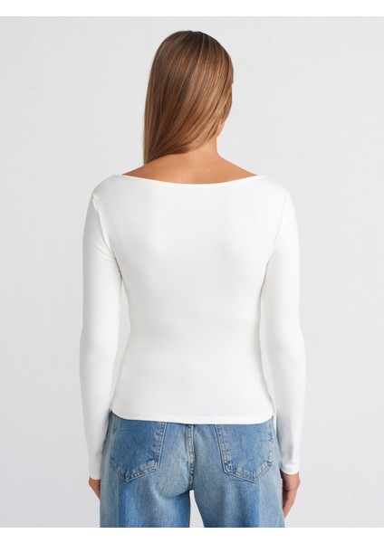 31401 Büzgülü Kayık Yaka Top-Ekru fiyatları