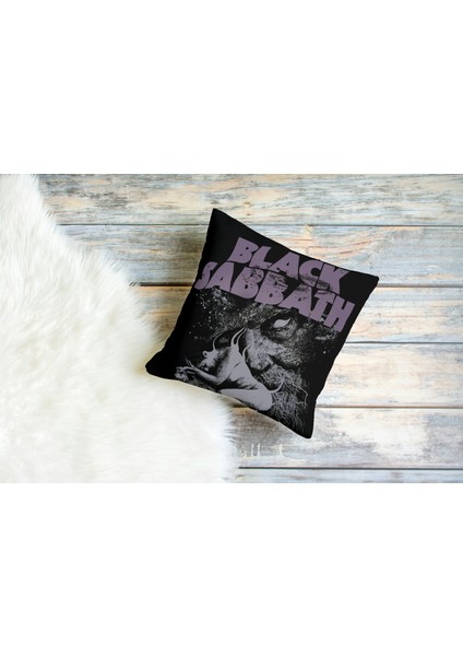 Metal Müzik Grubu Black Sabbath Mor Desenli Kare Yastık Kılıfı