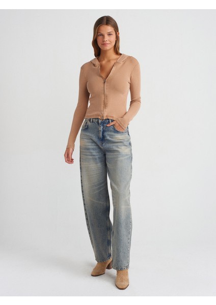 31265 Yıkama Efektli Kapüşonlu Top-Indigo modelleri