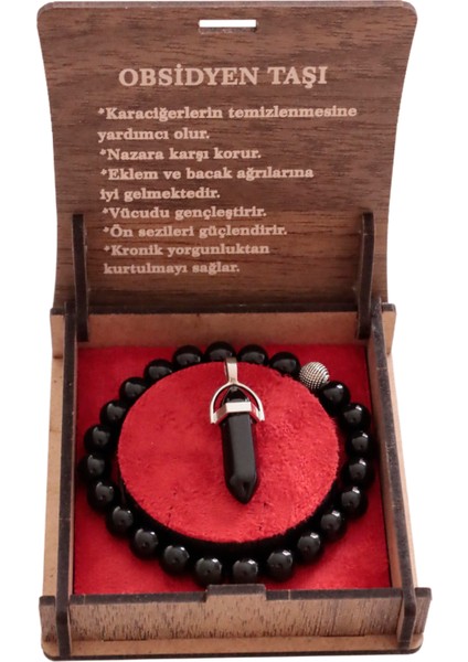 Obsidyen Doğal Taş Bileklik ve Kolye Seti – Negatif Enerjilere Karşı Koruma, Hediye Kutulu