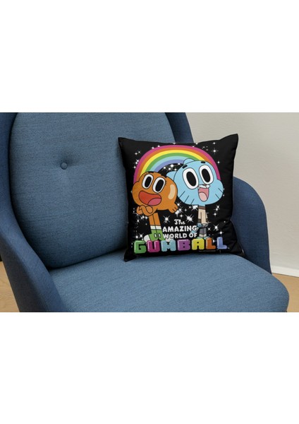 Darwin ve Gumball Desenli Kare Yastık Kılıfı