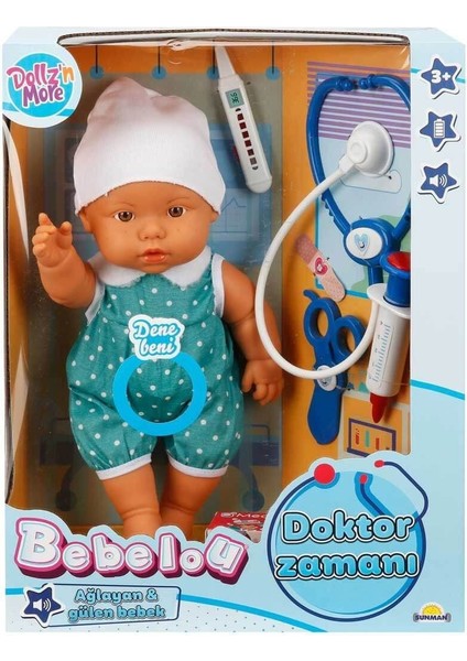 30111 Bebelou Doktor Zamanı Sesli Bebek Seti 35 cm -Sunman