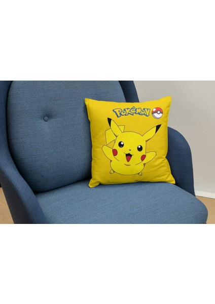 Pikachu Desenli Kare Yastık Kılıfı