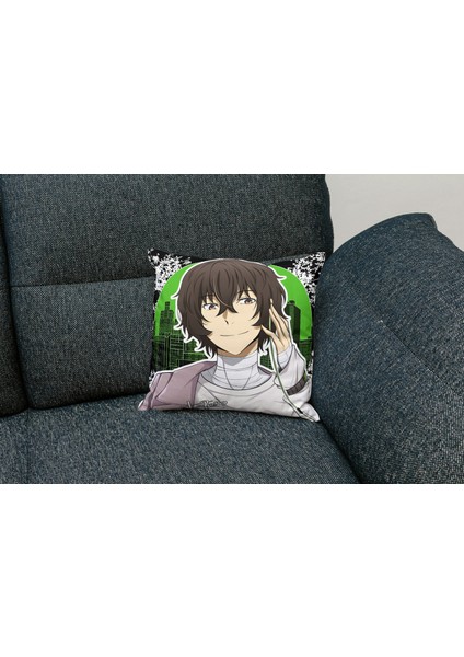 Bungou Stray Dogs Dazai Osamu Desenli Kare Yastık Kılıfı