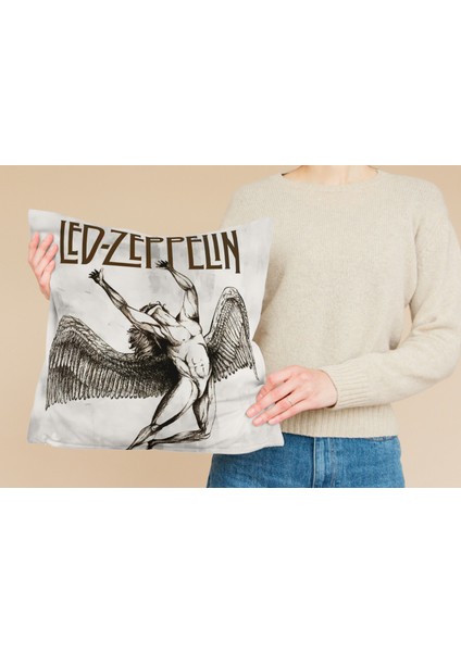 Metal Müzik Grubu LED Zeppelin Desenli Kare Yastık Kılıfı