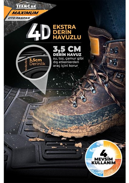 Teamcar Maximum Oto Paspas 4D Havuzlu Siyah