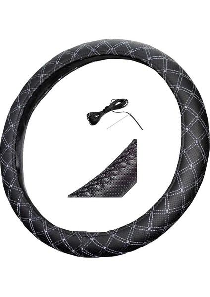 Direksiyon Kılıfı Siyah 45 cm Dikmeli Gri Nakış Tır Kamyon Midibüs