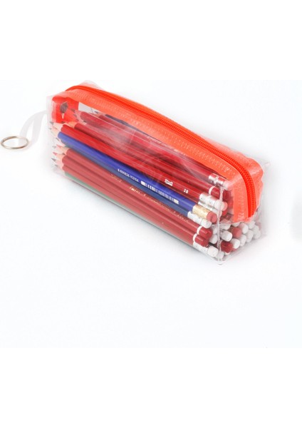 Turuncu Fermuarlı Kaliteli Pvc Şeffaf Kalemlik Makyaj Çantası Kalem Kutusu modelleri