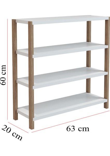 Helsa Beyaz 4 Raflı Ahşap Yan Sehpa / Çok Amaçlı Dekoratif Raf, Organizer / Demonte ve Kolay Montaj