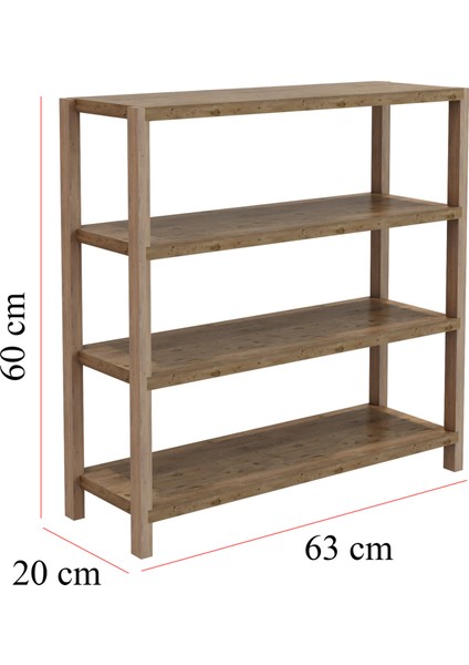 Helsa Atlantik Çam 4 Raflı Ahşap Banyo Rafı / Mutfak Rafı, Baharatlık / Çok Amaçlı Dekoratif Raf, Organizer / Demonte ve Kolay Montaj