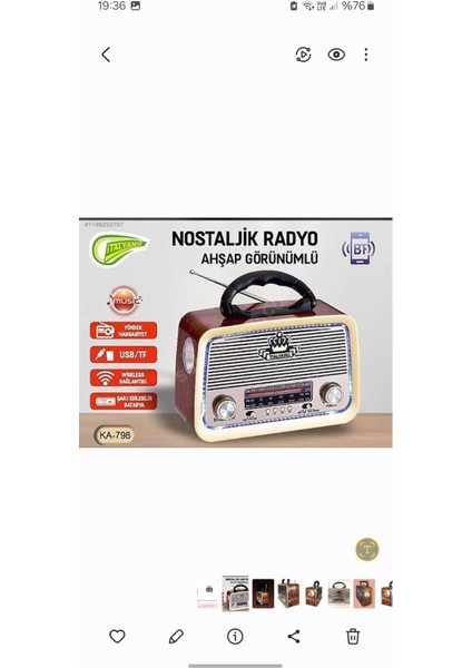 Nostaljik Radyo Usb/sd/mp3/bluetooth Işıklı Şarjlı Nostaljik Radyo