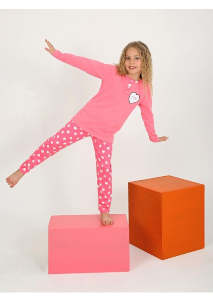 Kız Çocuk Uzun Kollu Pamuklu Düğme Detaylı Pijama Takımı Je T'aime